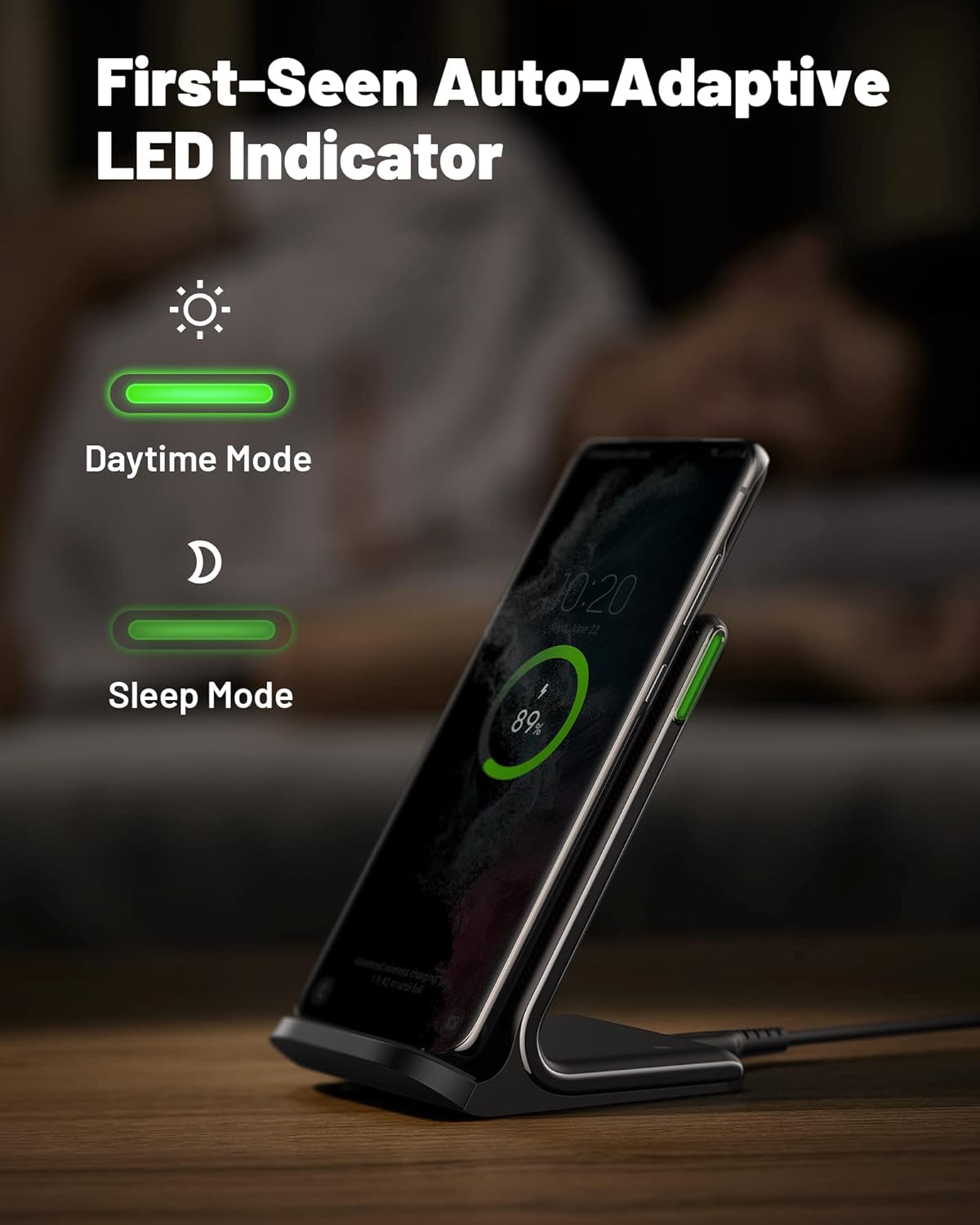 INIU Wireless Charger, 15W Fast Wireless Charging Station with Sleep-Friendly Adaptive Light
