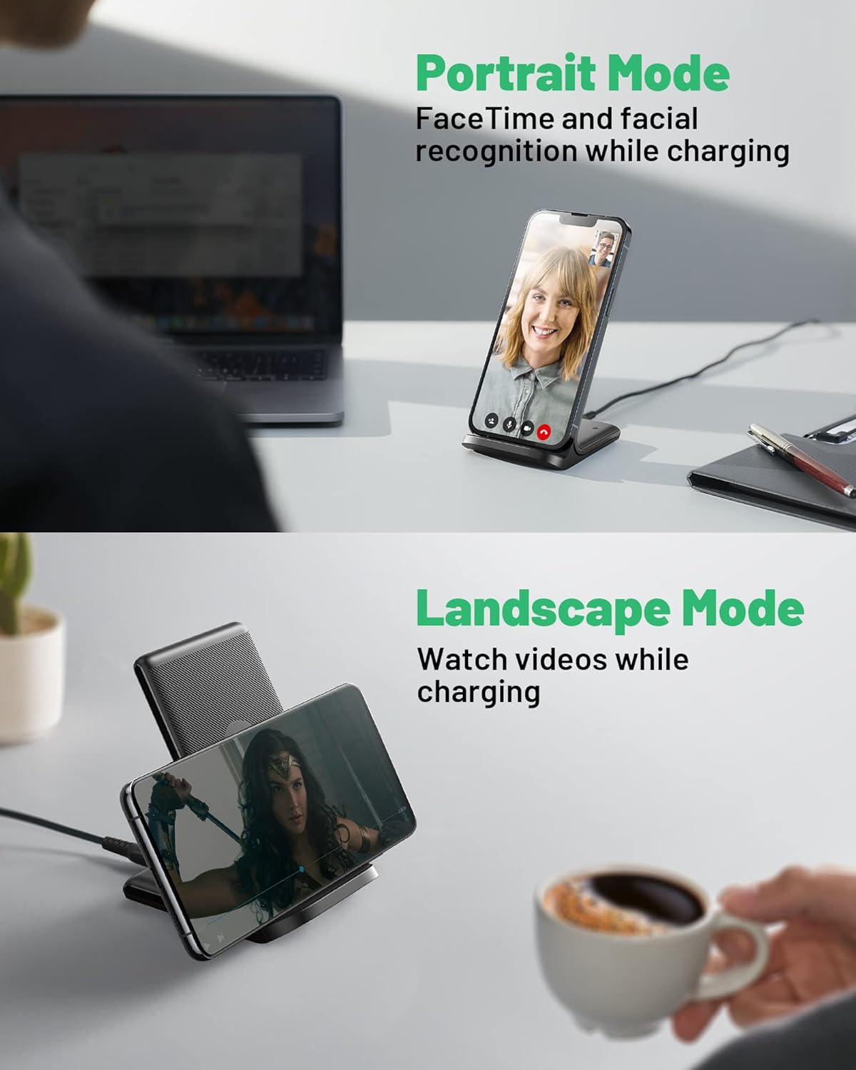 INIU Wireless Charger, 15W Fast Wireless Charging Station with Sleep-Friendly Adaptive Light