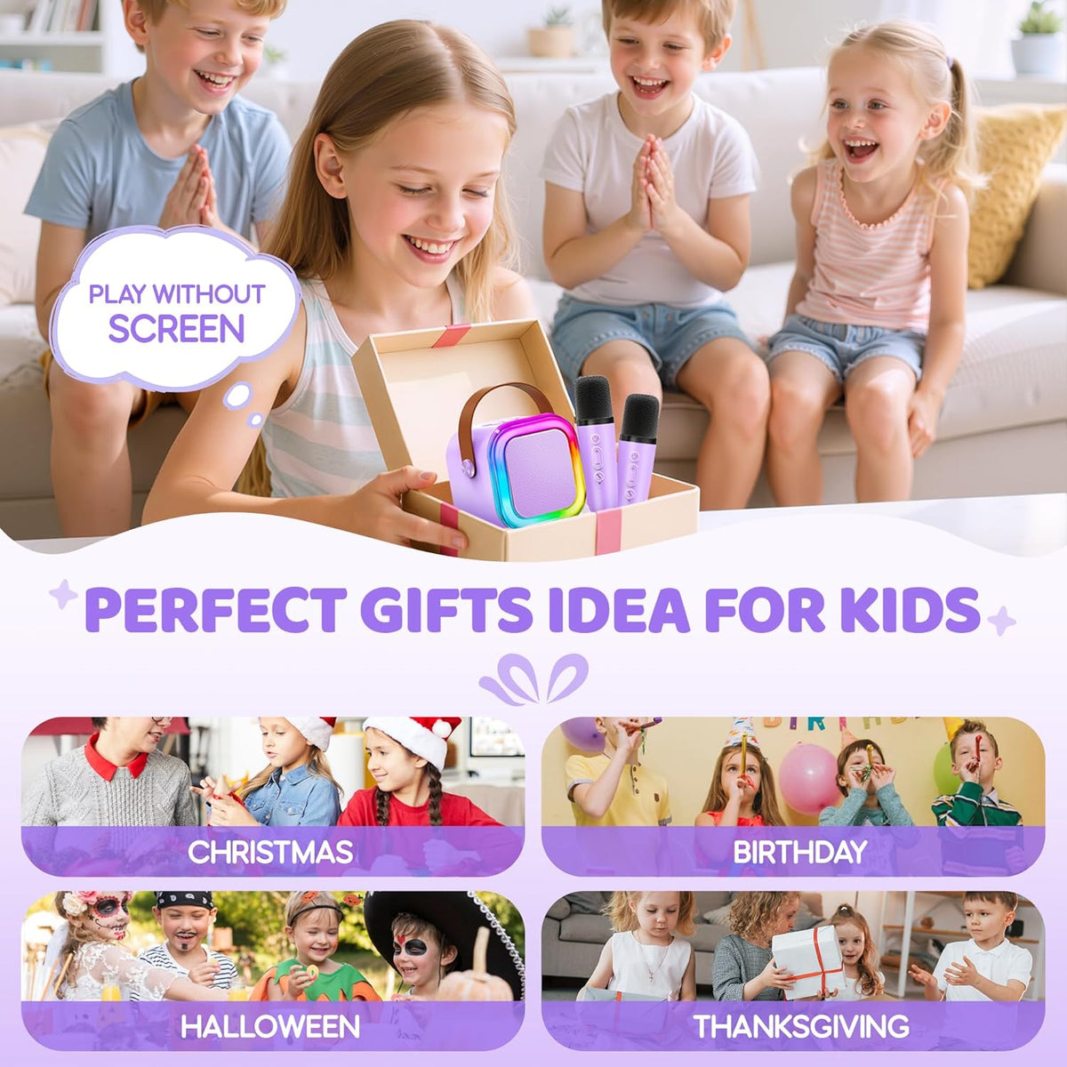 IROO Mini Karaoke Machine for Kids, 5, 6, 7, 8, 9, 10, 12+ Years Old, Portable MP3 Player with 2 Wireless Mics for Party