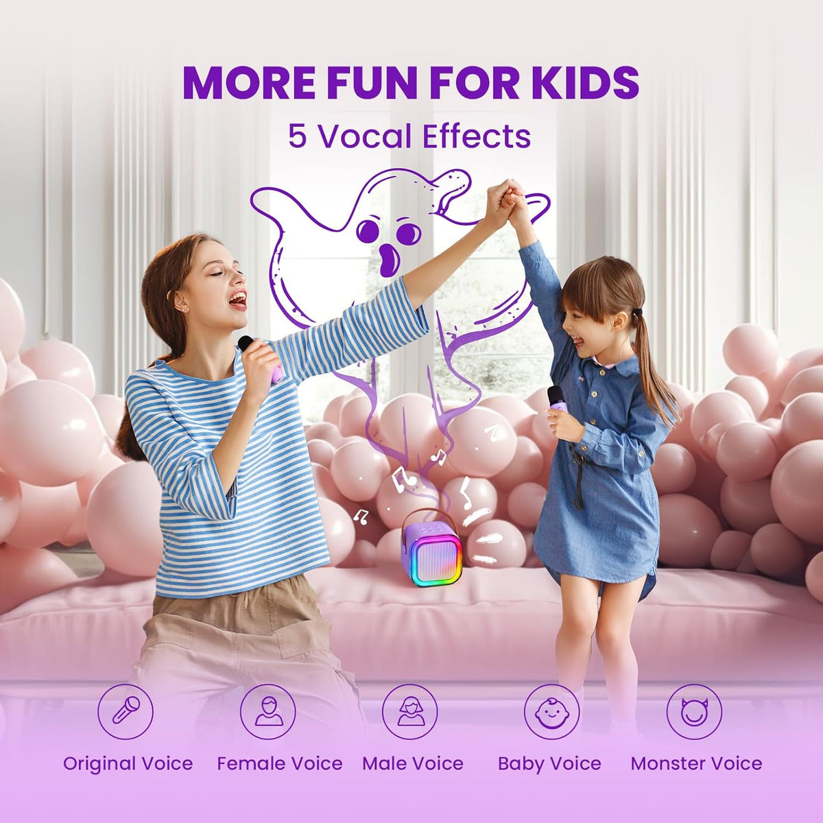 IROO Mini Karaoke Machine for Kids, 5, 6, 7, 8, 9, 10, 12+ Years Old, Portable MP3 Player with 2 Wireless Mics for Party