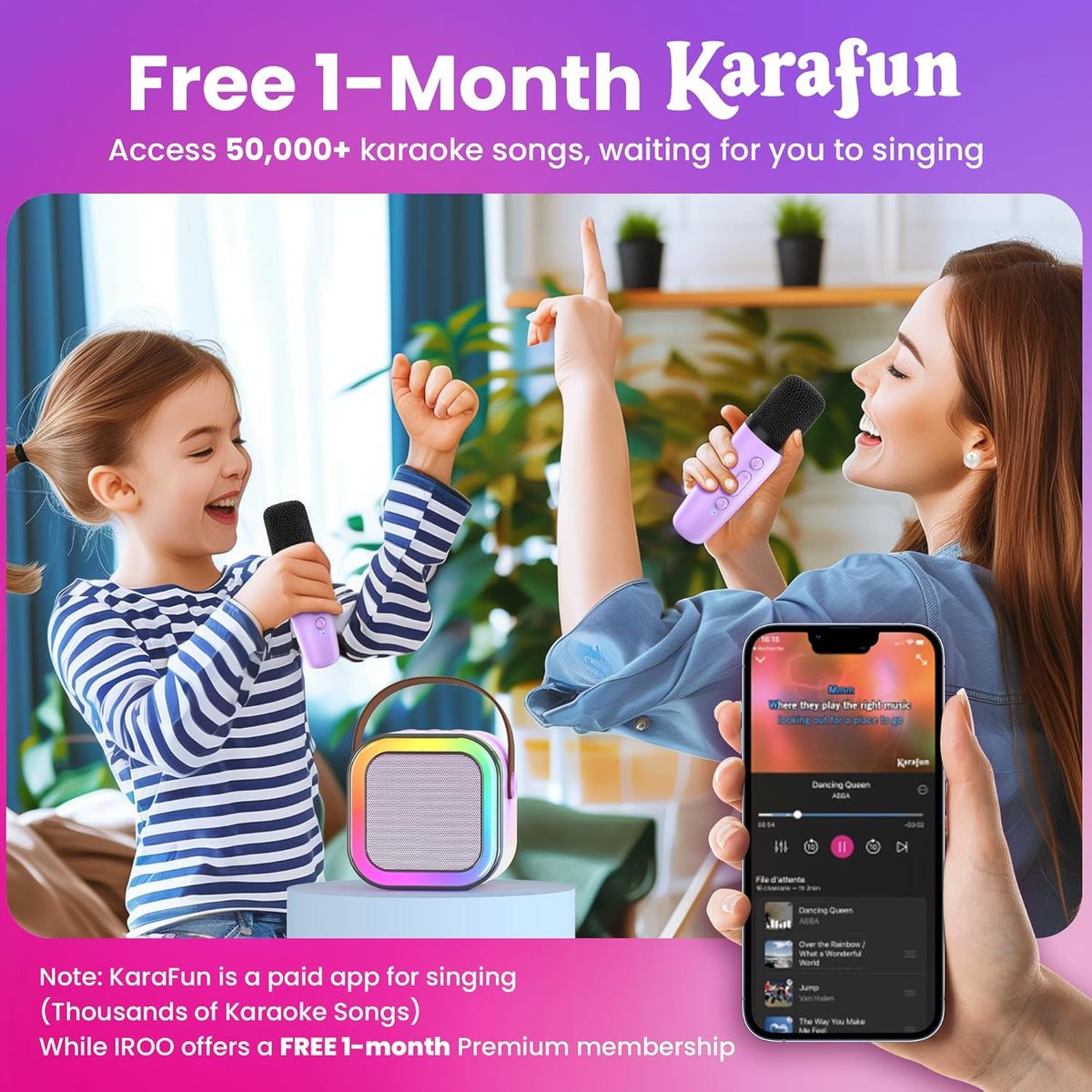 IROO Mini Karaoke Machine for Kids, 5, 6, 7, 8, 9, 10, 12+ Years Old, Portable MP3 Player with 2 Wireless Mics for Party