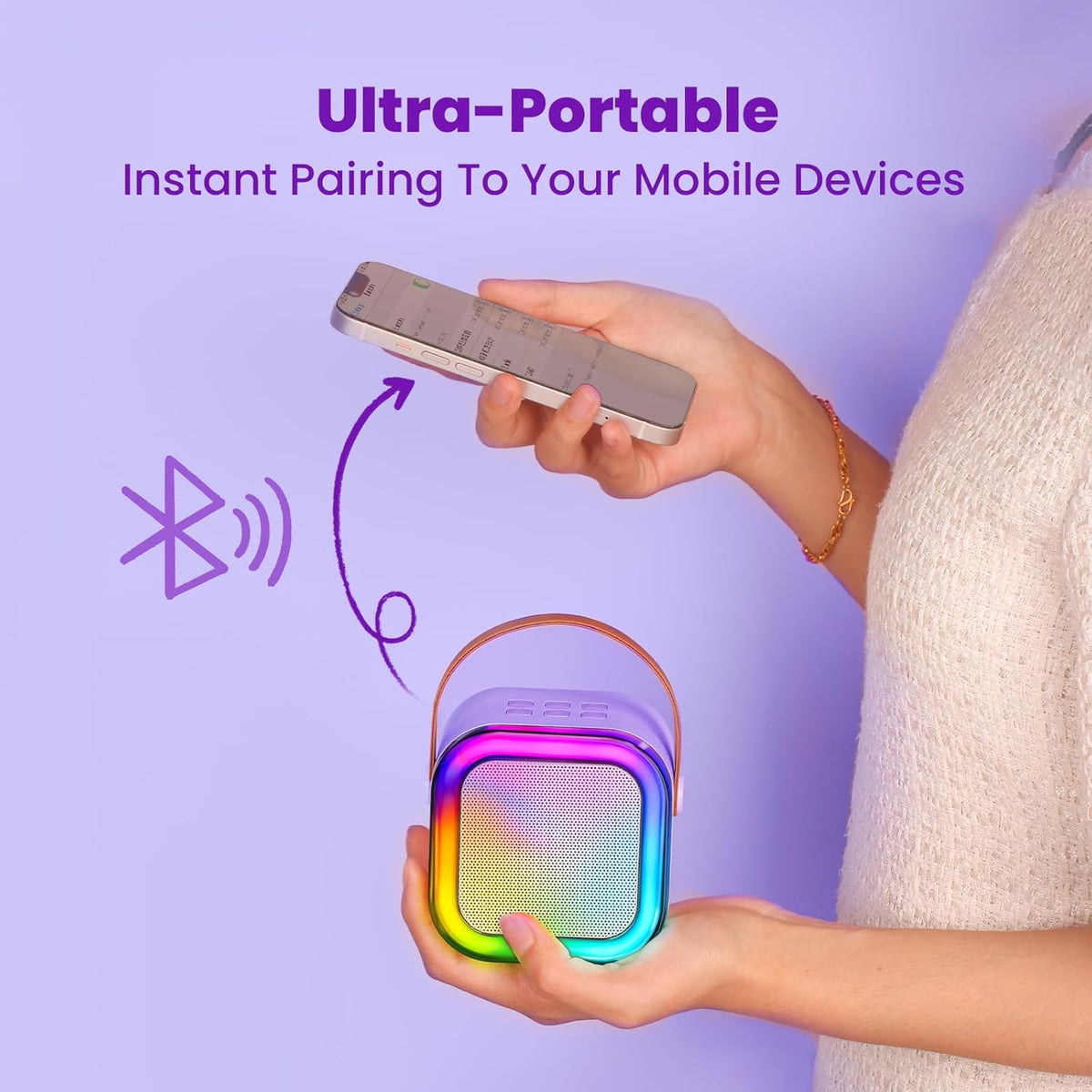 IROO Mini Karaoke Machine for Kids, 5, 6, 7, 8, 9, 10, 12+ Years Old, Portable MP3 Player with 2 Wireless Mics for Party