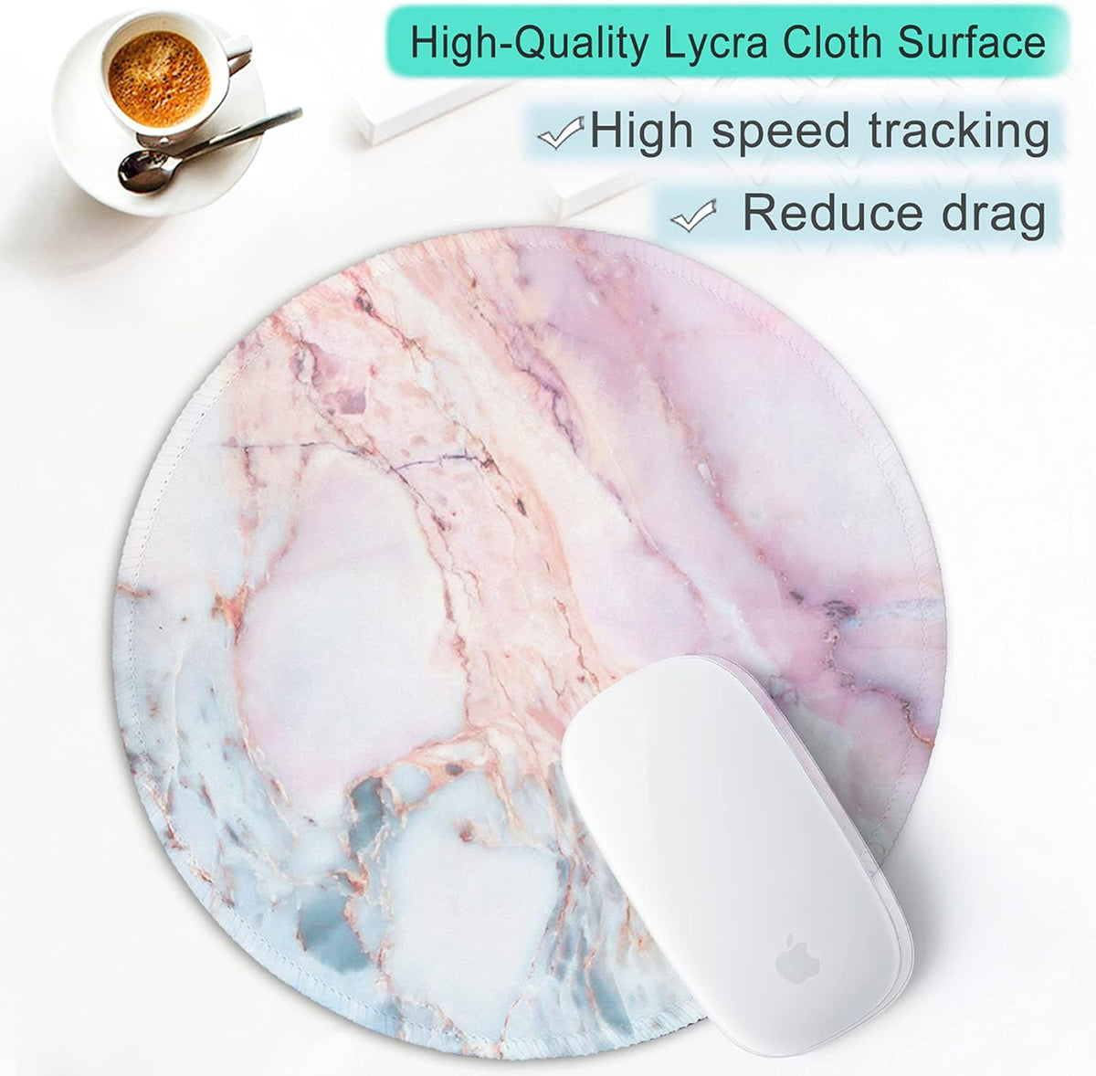 ITNRSIIET Marble Round Mouse Pad Pink Marble Customized Premium-Textured Washable Desktop Protection Mouse Mat