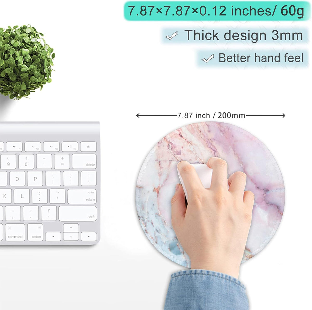 ITNRSIIET Marble Round Mouse Pad Pink Marble Customized Premium-Textured Washable Desktop Protection Mouse Mat