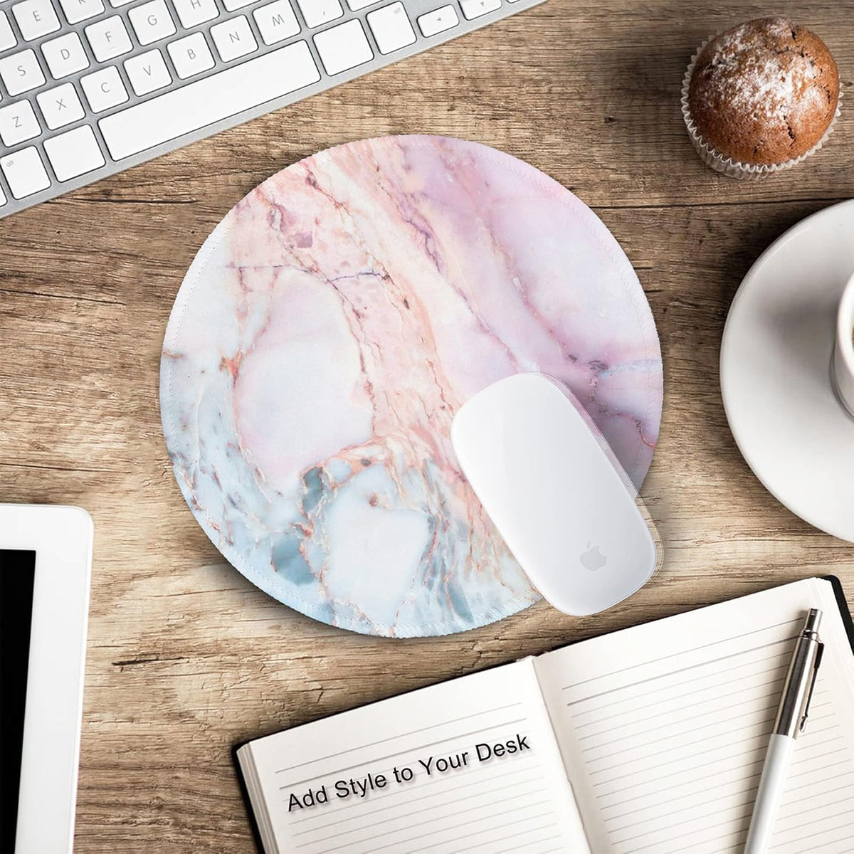 ITNRSIIET Marble Round Mouse Pad Pink Marble Customized Premium-Textured Washable Desktop Protection Mouse Mat