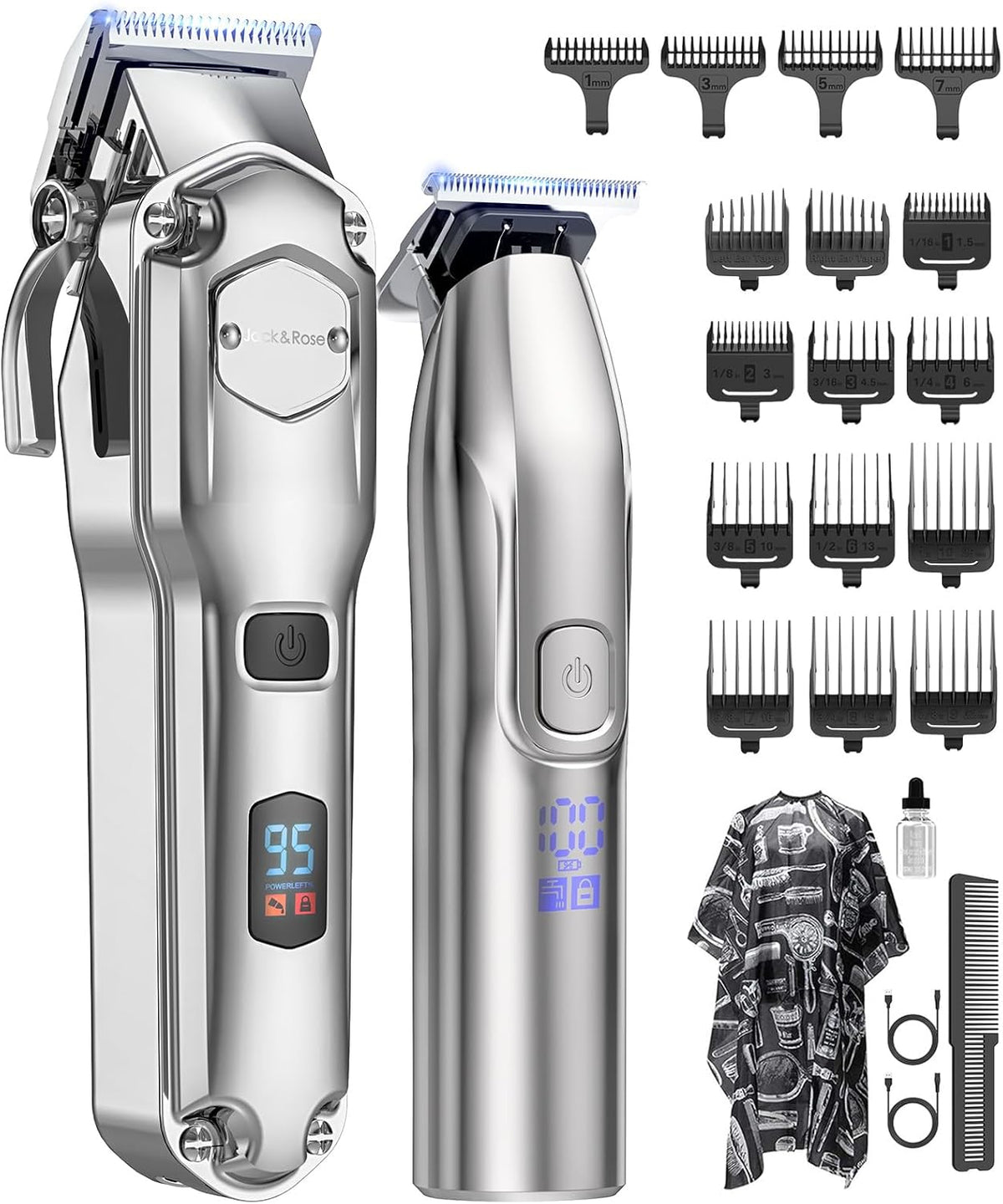 Jack & Rose Clippers and Trimmers Set, Cordless Hair Clippers for Men, Barber Clippers Set