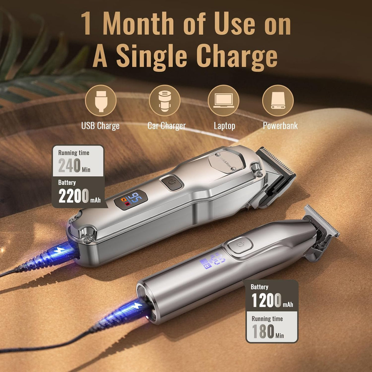 Jack & Rose Clippers and Trimmers Set, Cordless Hair Clippers for Men, Barber Clippers Set