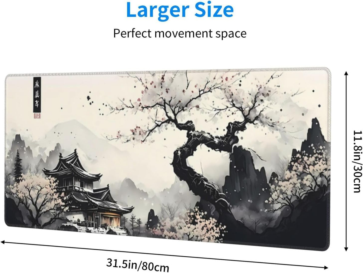 Japanese Mouse Pad, Large Japanese Desk Mat, XL Anime Gaming Keyboard Mat, Non-Slip Rubber Base, Big Extended Desk Protector for Home Office