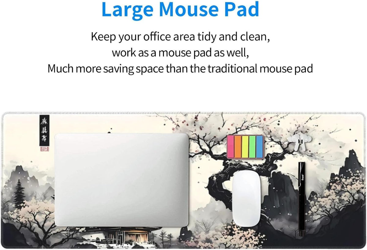 Japanese Mouse Pad, Large Japanese Desk Mat, XL Anime Gaming Keyboard Mat, Non-Slip Rubber Base, Big Extended Desk Protector for Home Office