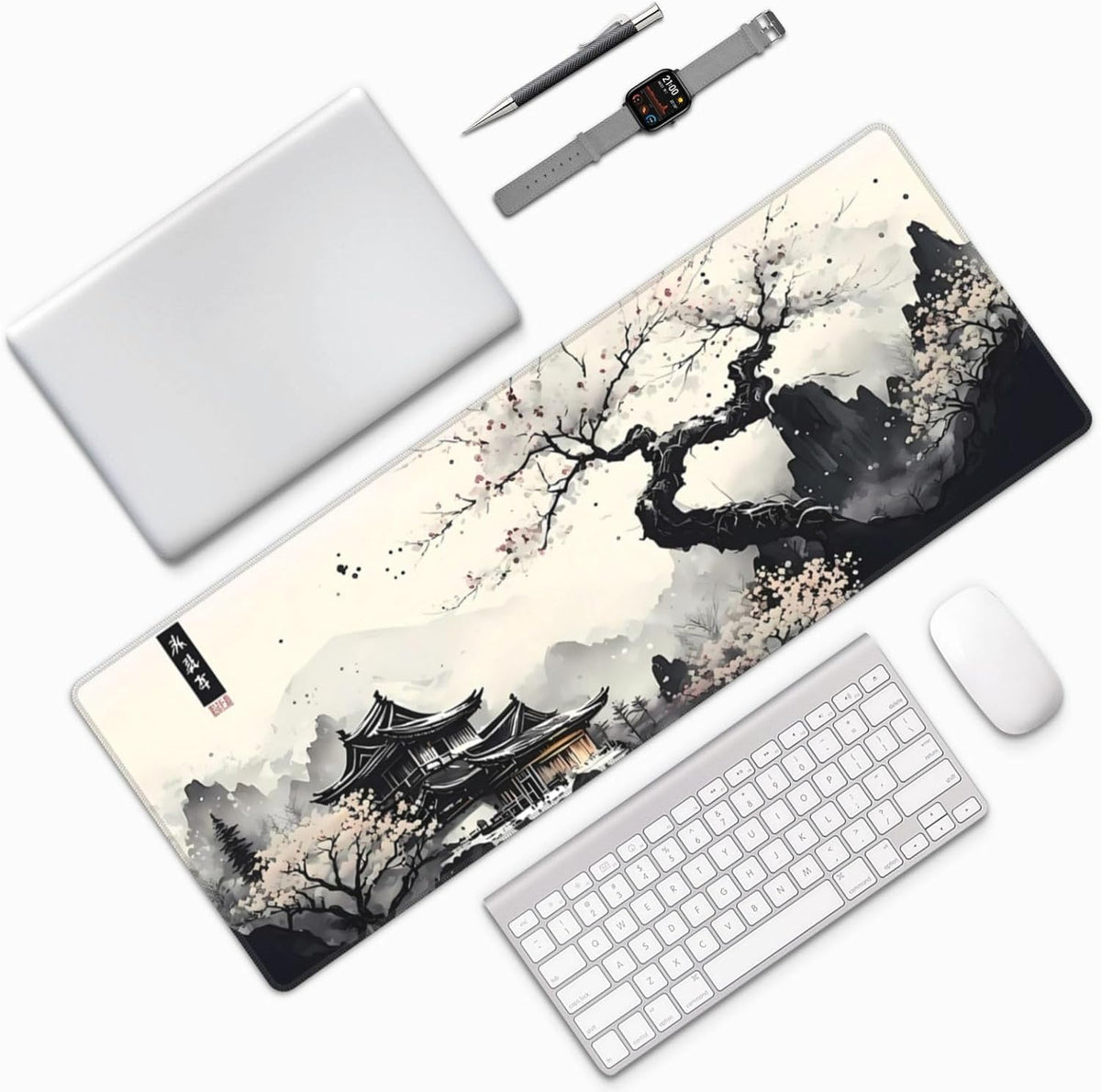 Japanese Mouse Pad, Large Japanese Desk Mat, XL Anime Gaming Keyboard Mat, Non-Slip Rubber Base, Big Extended Desk Protector for Home Office