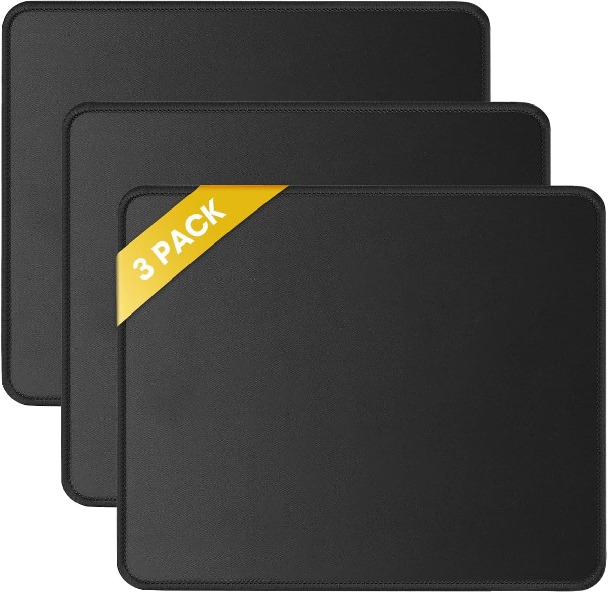 JIKIOU 3 Pack Mouse Pad with Stitched Edge, Comfortable Mouse Pads with Non-Slip Rubber Base, Washable Mousepads Bulk with Comfortable Cloth