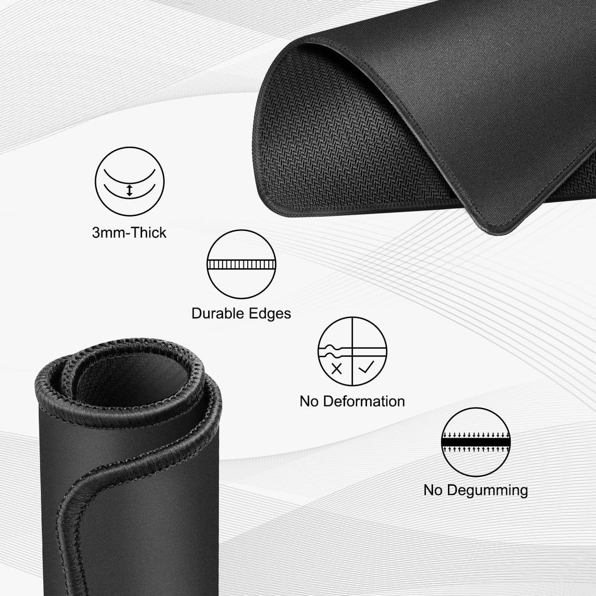 JIKIOU 3 Pack Mouse Pad with Stitched Edge, Comfortable Mouse Pads with Non-Slip Rubber Base, Washable Mousepads Bulk with Comfortable Cloth