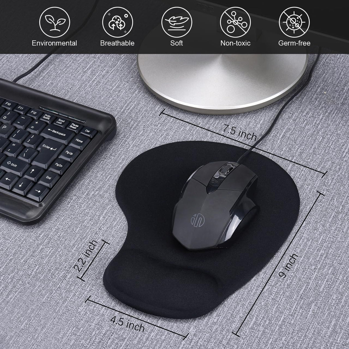 JIKIOU Mouse Pad, 2 Pack Ergonomic Mouse Pads with Comfortable Gel Wrist Rest Support and Smooth Cloth, Non-Slip PU Base