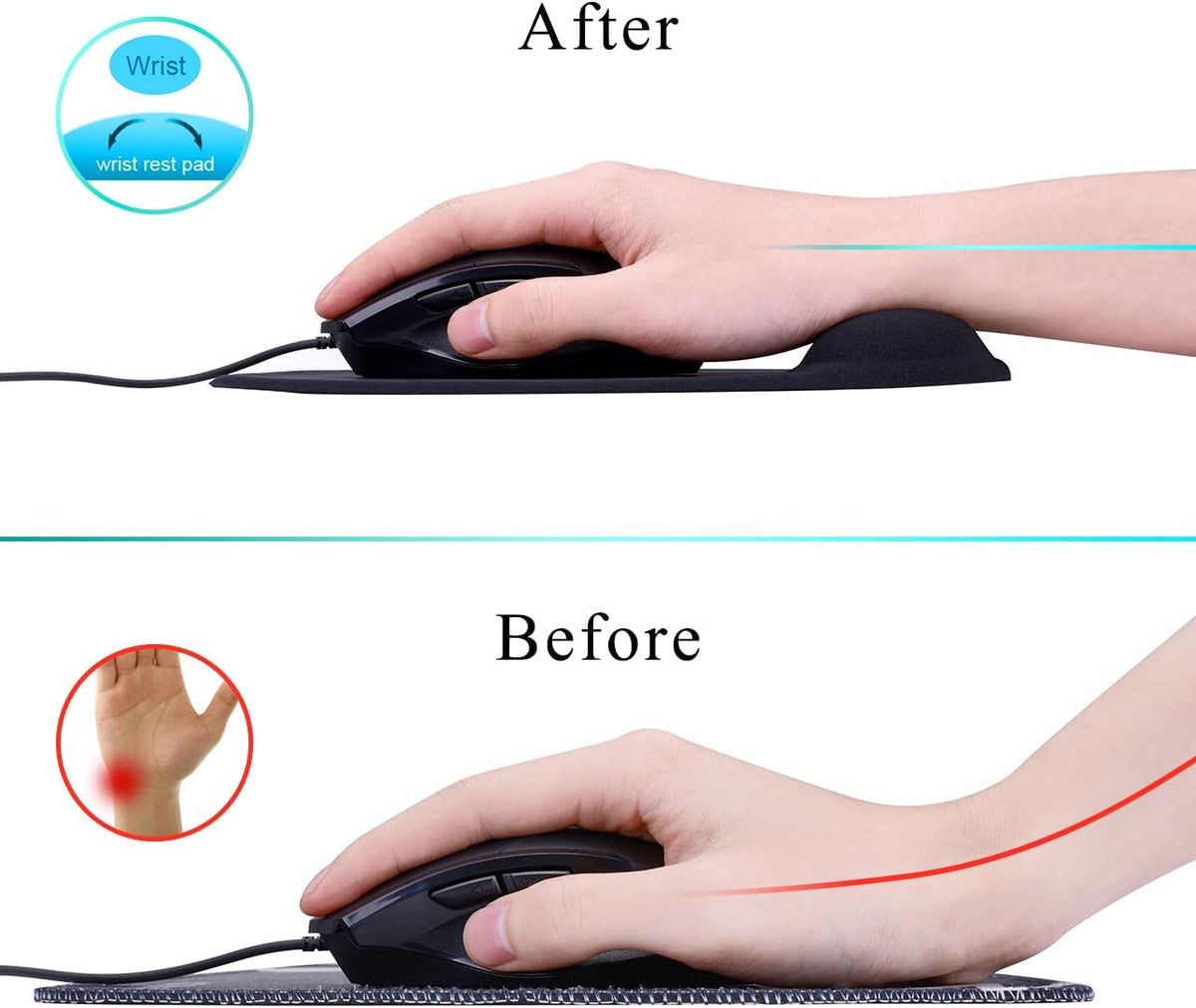 JIKIOU Mouse Pad, 2 Pack Ergonomic Mouse Pads with Comfortable Gel Wrist Rest Support and Smooth Cloth, Non-Slip PU Base