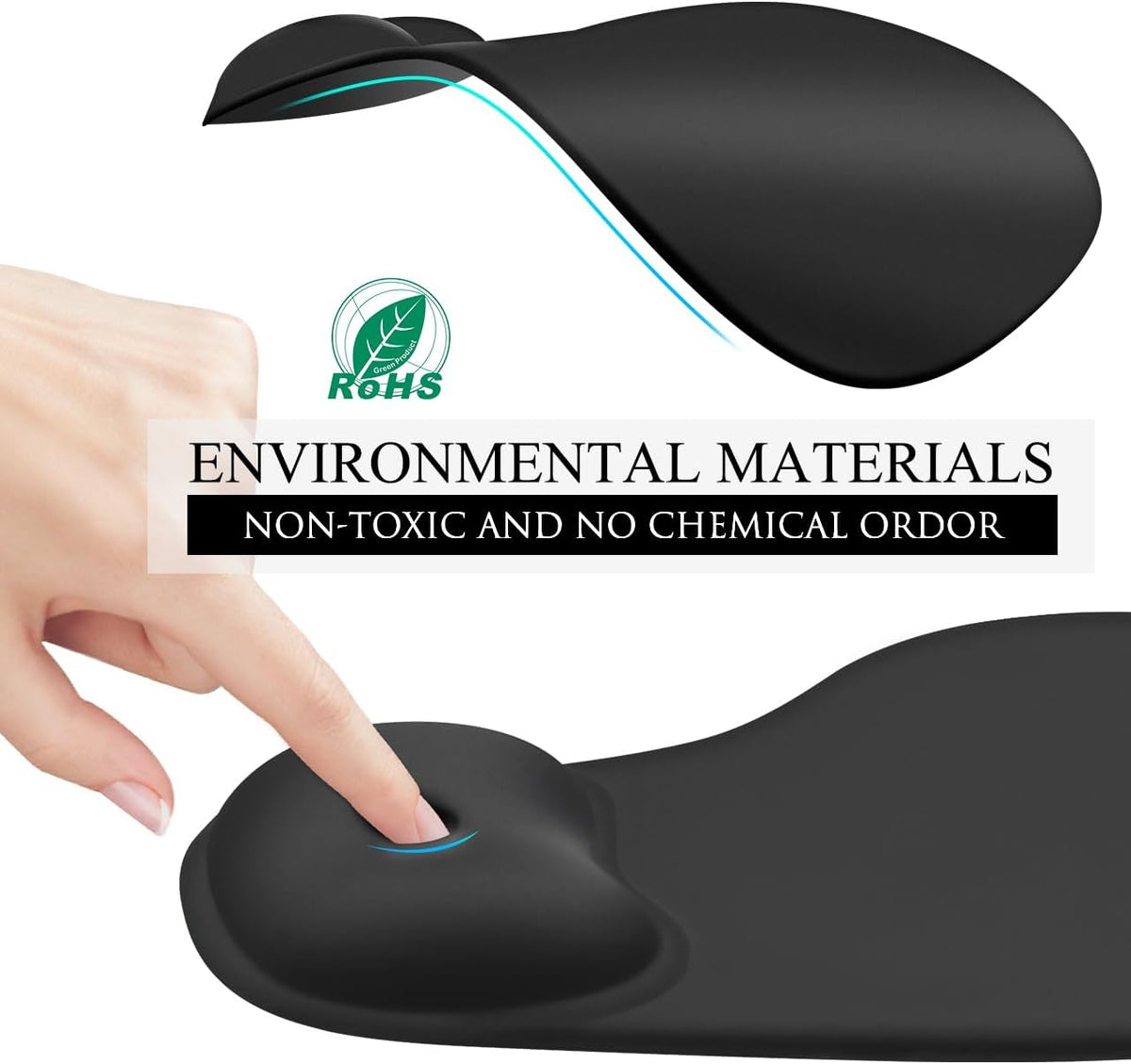 JIKIOU Mouse Pad, 2 Pack Ergonomic Mouse Pads with Comfortable Gel Wrist Rest Support and Smooth Cloth, Non-Slip PU Base