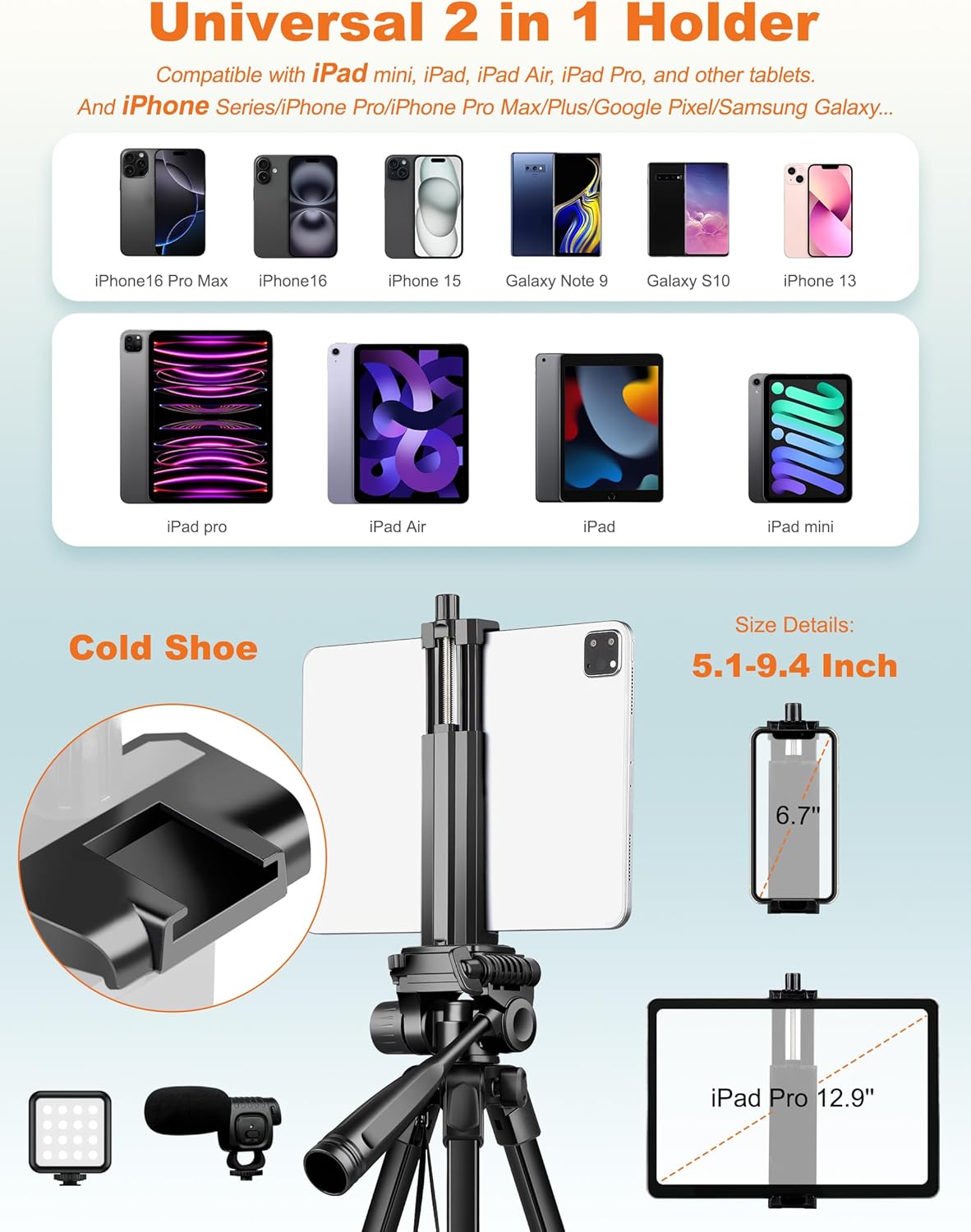 JOILCAN Phone Tripod Stand, 68" Tripod for iPad iPhone Tablet with Remote Universal Holder Carry Bag, Travel Aluminum Tripod