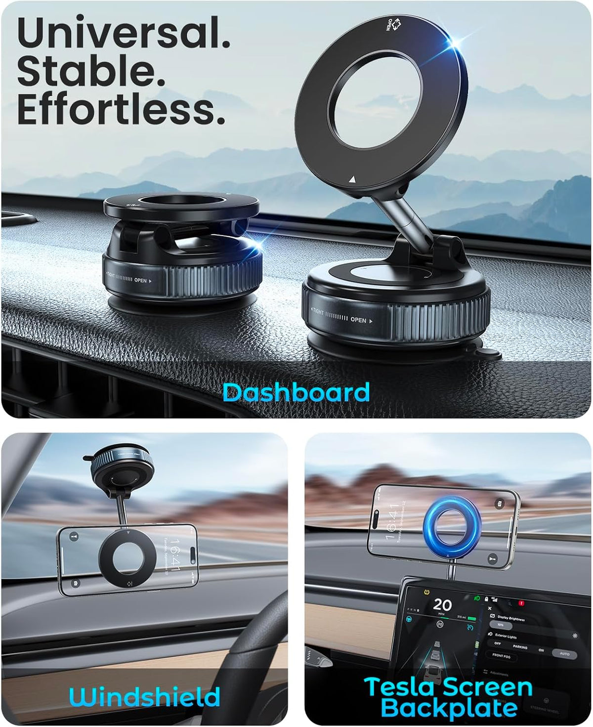 Jononser Magnetic Suction Cup Phone Mount for Magsafe, 360° Adjustable Magnetic Car Phone Holder, Pocket Size Foldable Car Mount, Cell Phone Holders