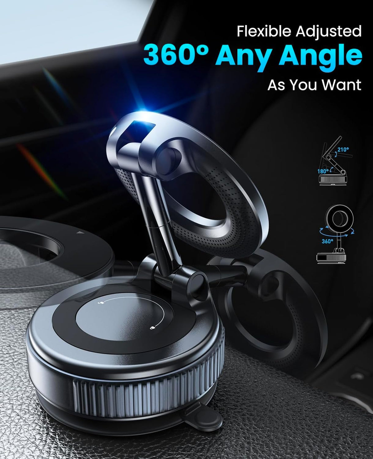 Jononser Magnetic Suction Cup Phone Mount for Magsafe, 360° Adjustable Magnetic Car Phone Holder, Pocket Size Foldable Car Mount, Cell Phone Holders