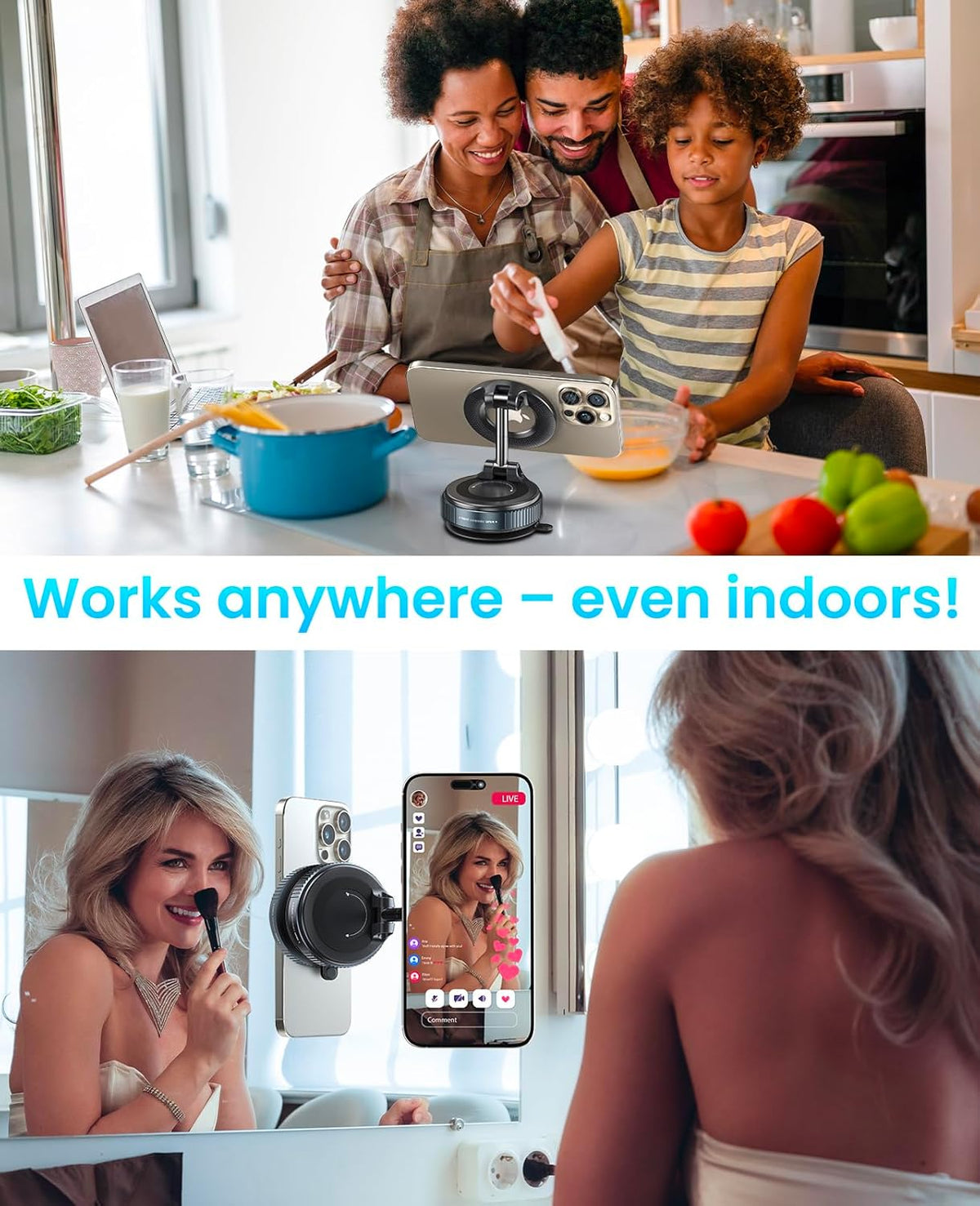 Jononser Magnetic Suction Cup Phone Mount for Magsafe, 360° Adjustable Magnetic Car Phone Holder, Pocket Size Foldable Car Mount, Cell Phone Holders