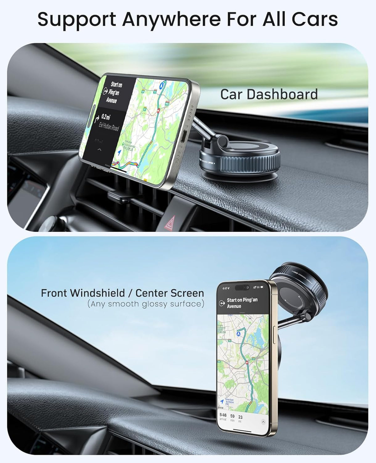Jononser Magnetic Suction Cup Phone Mount for Magsafe, 360° Adjustable Magnetic Car Phone Holder, Pocket Size Foldable Car Mount, Cell Phone Holders