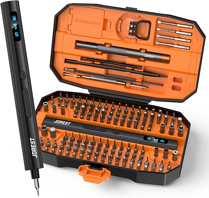 JOREST 155 in 1 Mini Electric Screwdriver Cordless, Precision Power Screwdriver Set, 5 Torque Levels (Max 0.75N.m), Magnetic Repair Tool Kit