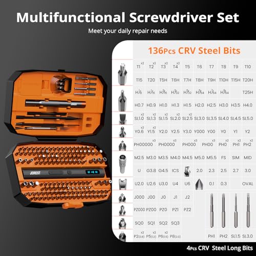 JOREST 155 in 1 Mini Electric Screwdriver Cordless, Precision Power Screwdriver Set, 5 Torque Levels (Max 0.75N.m), Magnetic Repair Tool Kit