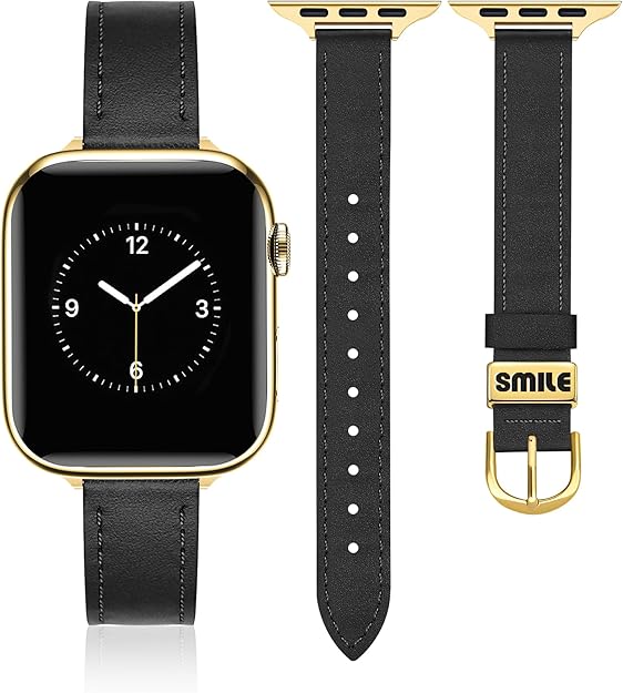 JR.DM Slim Leather Band Compatible with Apple Watch Bands Women 38mm 40mm 41mm 42mm(S11/10) 44mm 45mm 46mm 49mm Genuine Leather Strap with Metal Loop
