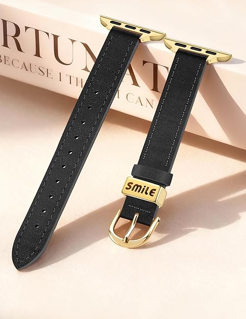 JR.DM Slim Leather Band Compatible with Apple Watch Bands Women 38mm 40mm 41mm 42mm(S11/10) 44mm 45mm 46mm 49mm Genuine Leather Strap with Metal Loop