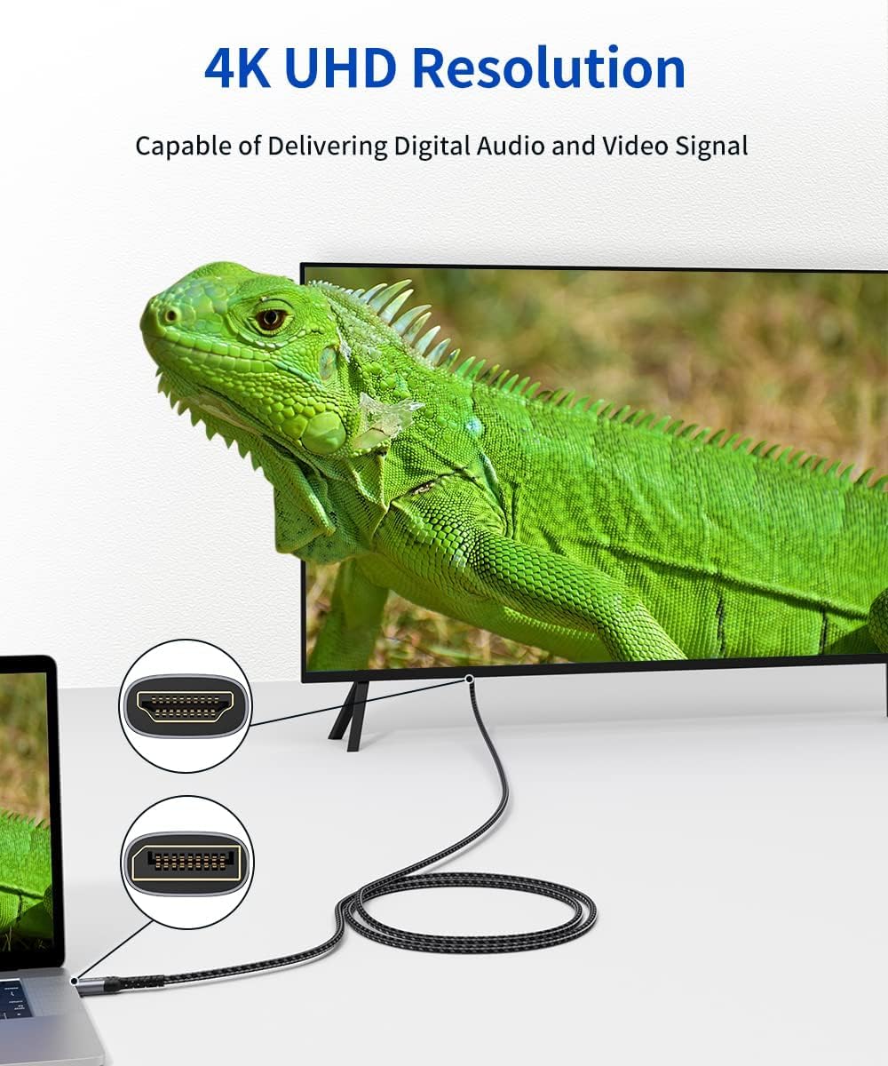 JSAUX 4K DisplayPort to HDMI Cable Adapter 10FT, DP to HDMI Male Video UHD 4K@30Hz/2K@60/1080P@120 Nylon DP to HDTV Uni-Directional Cord for Dell