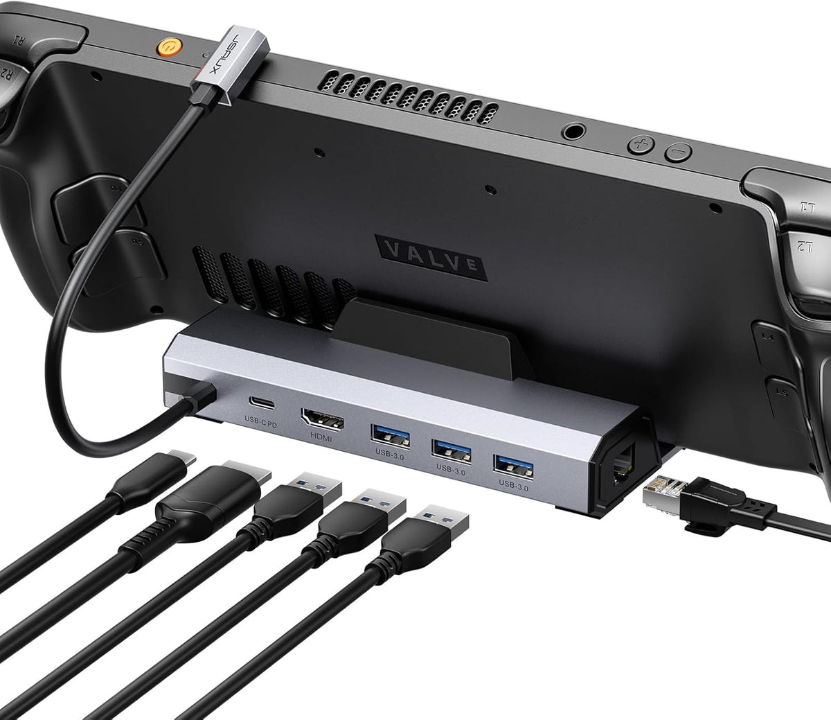 JSAUX Upgraded Docking Station 4K@120Hz for Steam Deck OLED/ROG Ally X/Legion Go (S)/MSi Claw, 6-in-1 Steam Deck Dock with HDMI 2.1, Gigabit Ethernet
