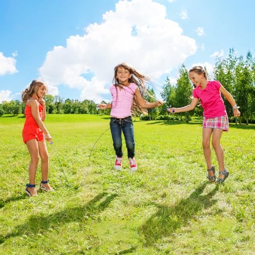 Jump Rope for Kids-Adjustable Cotton Braided Skipping Rope with Wooden Handle for Toddler Fitness Workout Exercise Outdoor Activity