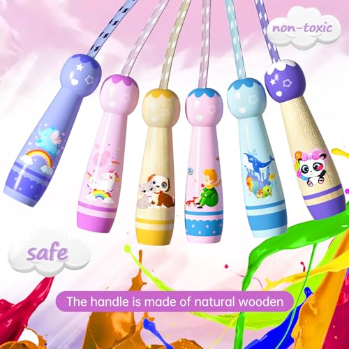 Jump Rope for Kids-Adjustable Cotton Braided Skipping Rope with Wooden Handle for Toddler Fitness Workout Exercise Outdoor Activity