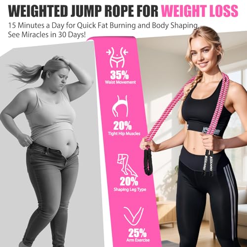 Jump Rope, Weighted Jump Rope for Women, Heavy Jump Ropes for Fitness, Home Gym Exercise Equipment, Adult Skipping Rope for Improve Strength