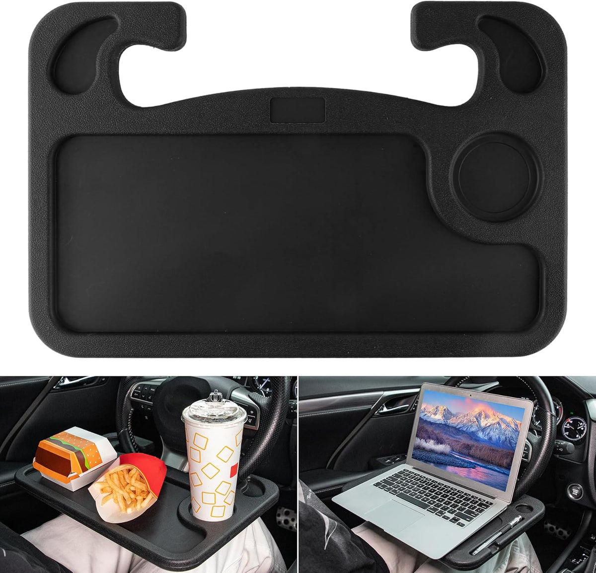 JUSTTOP Car Steering Wheel Desk for Laptop, Multipurpose Travel Car Accessories, Car Seat Stand Trays for Eating (Black)