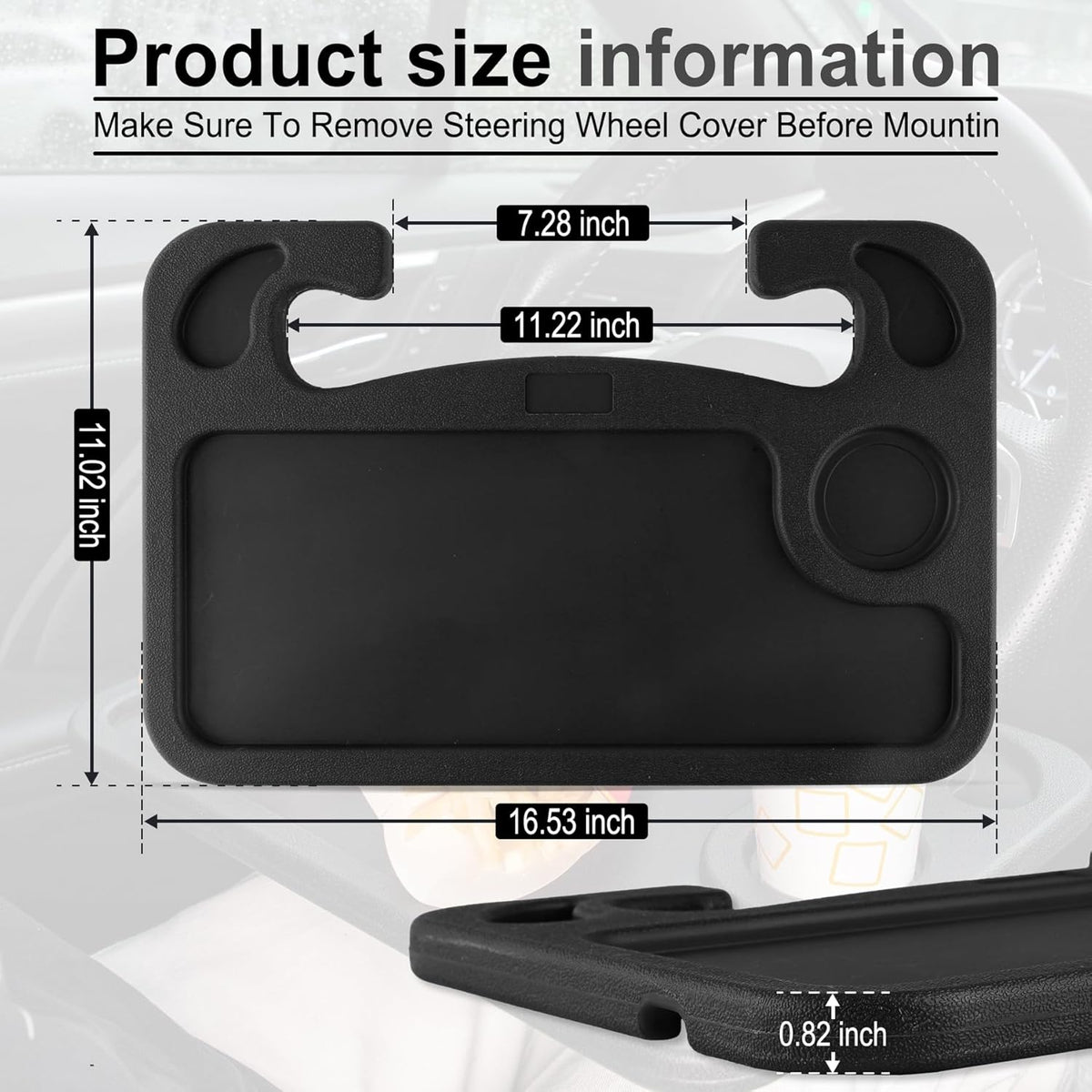 JUSTTOP Car Steering Wheel Desk for Laptop, Multipurpose Travel Car Accessories, Car Seat Stand Trays for Eating (Black)