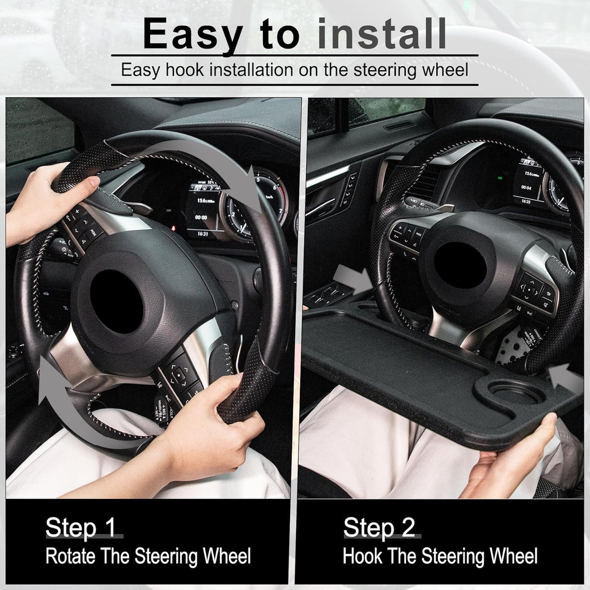 JUSTTOP Car Steering Wheel Desk for Laptop, Multipurpose Travel Car Accessories, Car Seat Stand Trays for Eating (Black)