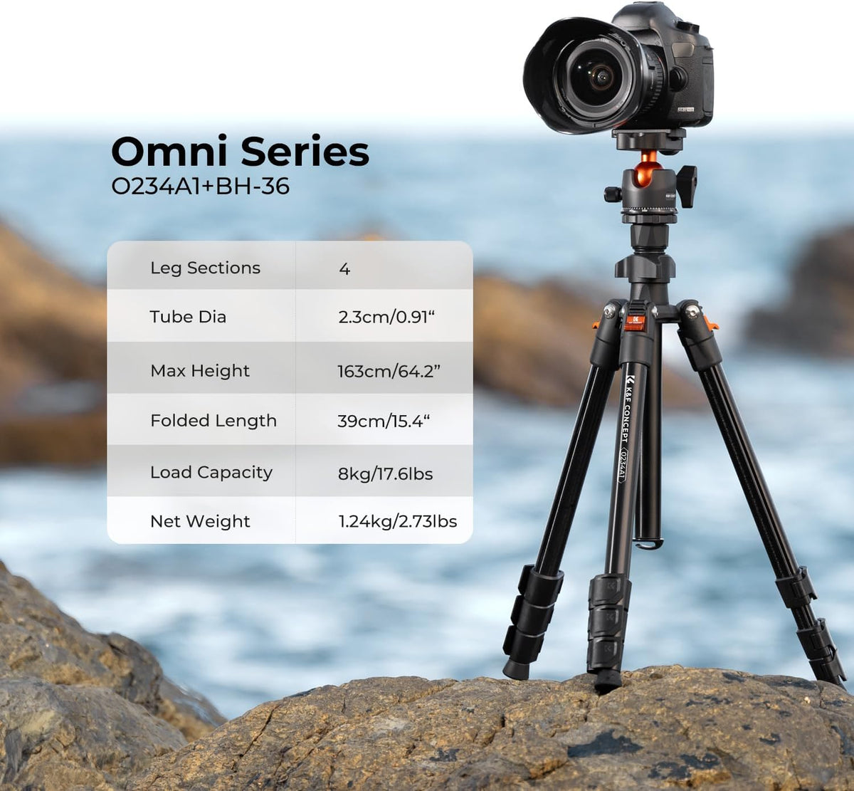 K&F CONCEPT 64 inch/163 cm Camera Tripod, Lightweight Travel Outdoor DSLR Tripods with 360 Degree Ball Head Load Capacity 17.6 lbs/8 kg