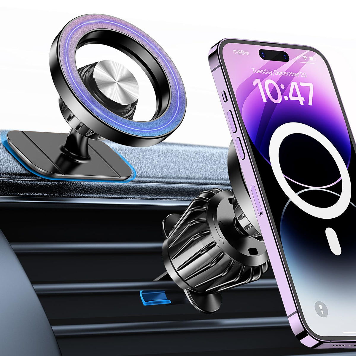 Kaistyle for Magsafe Car Mount, 20 Strong Magnets, Magnetic Phone Holder for Car Phone Holder Mount Dash Mounted Holders Cell Phone Holders