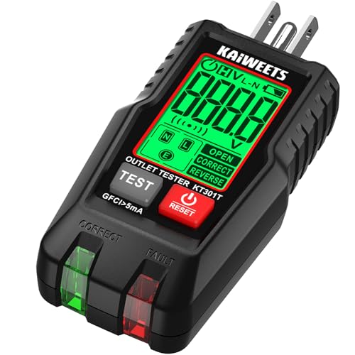 KAIWEETS GFCI Outlet Tester with LCD Display, 3-Prong Receptacle Wiring Detector, Voltage Socket Checker, Auto Hold, Electrical Diagnostic Tool
