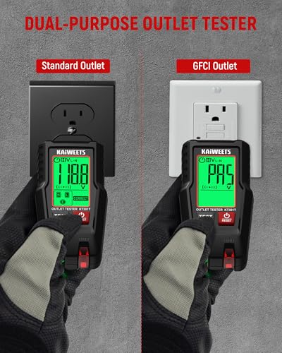 KAIWEETS GFCI Outlet Tester with LCD Display, 3-Prong Receptacle Wiring Detector, Voltage Socket Checker, Auto Hold, Electrical Diagnostic Tool