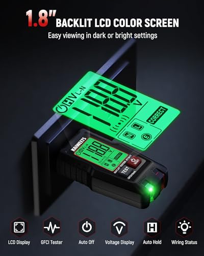 KAIWEETS GFCI Outlet Tester with LCD Display, 3-Prong Receptacle Wiring Detector, Voltage Socket Checker, Auto Hold, Electrical Diagnostic Tool