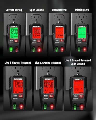 KAIWEETS GFCI Outlet Tester with LCD Display, 3-Prong Receptacle Wiring Detector, Voltage Socket Checker, Auto Hold, Electrical Diagnostic Tool