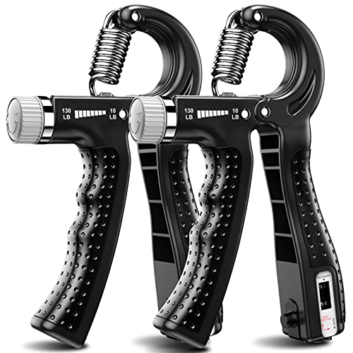 KDG Hand Grip Strengthener 2 Pack Adjustable Resistance 10-130 lbs Forearm Exerciser, Grip Strength Trainer for Muscle Building