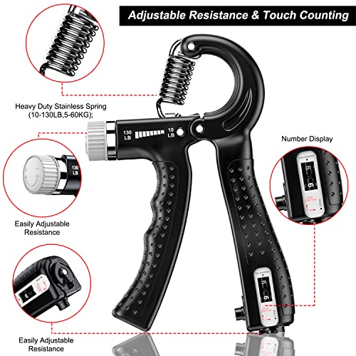 KDG Hand Grip Strengthener 2 Pack Adjustable Resistance 10-130 lbs Forearm Exerciser, Grip Strength Trainer for Muscle Building