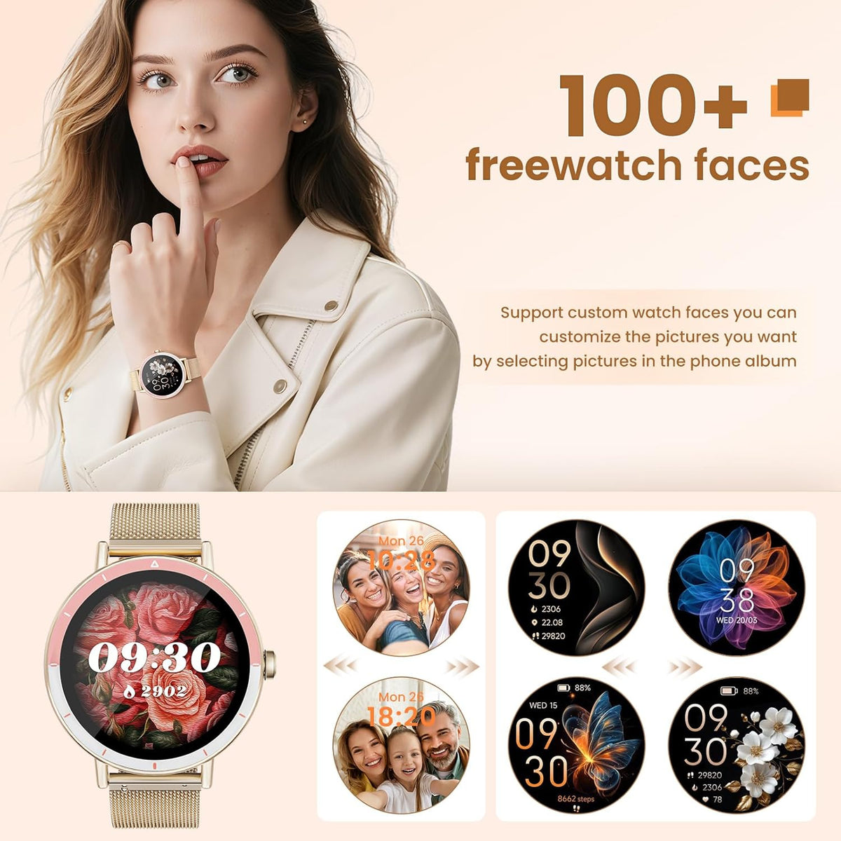 KEEPONFIT Smart Watch for Women, Android & iPhone Compatible, IP68 Waterproof Fitness Tracker with Bluetooth Calling, Activity & Wellness Tracking