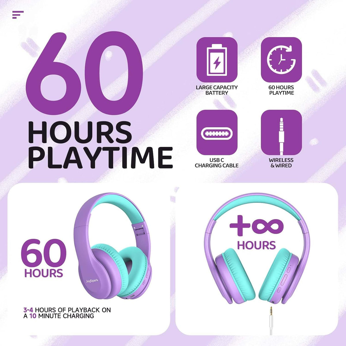 Kids Bluetooth Headphones, Lightweight Wireless Headphones for Kids, 85/94dB Volume Limited, 60 Hours Playtime, Bluetooth 5.3