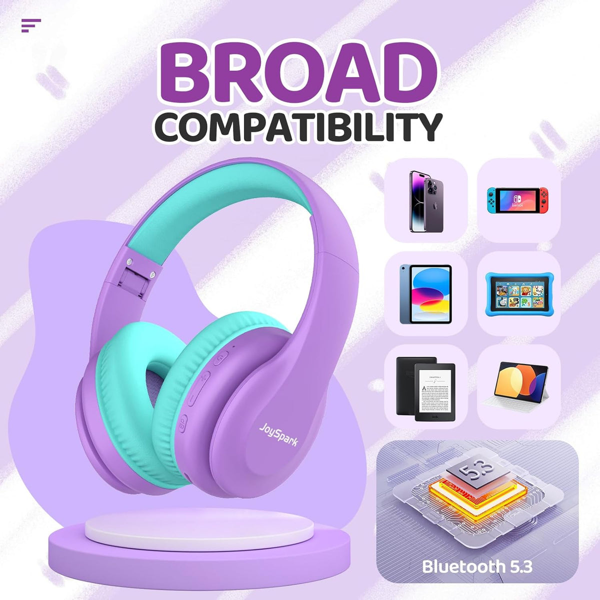 Kids Bluetooth Headphones, Lightweight Wireless Headphones for Kids, 85/94dB Volume Limited, 60 Hours Playtime, Bluetooth 5.3