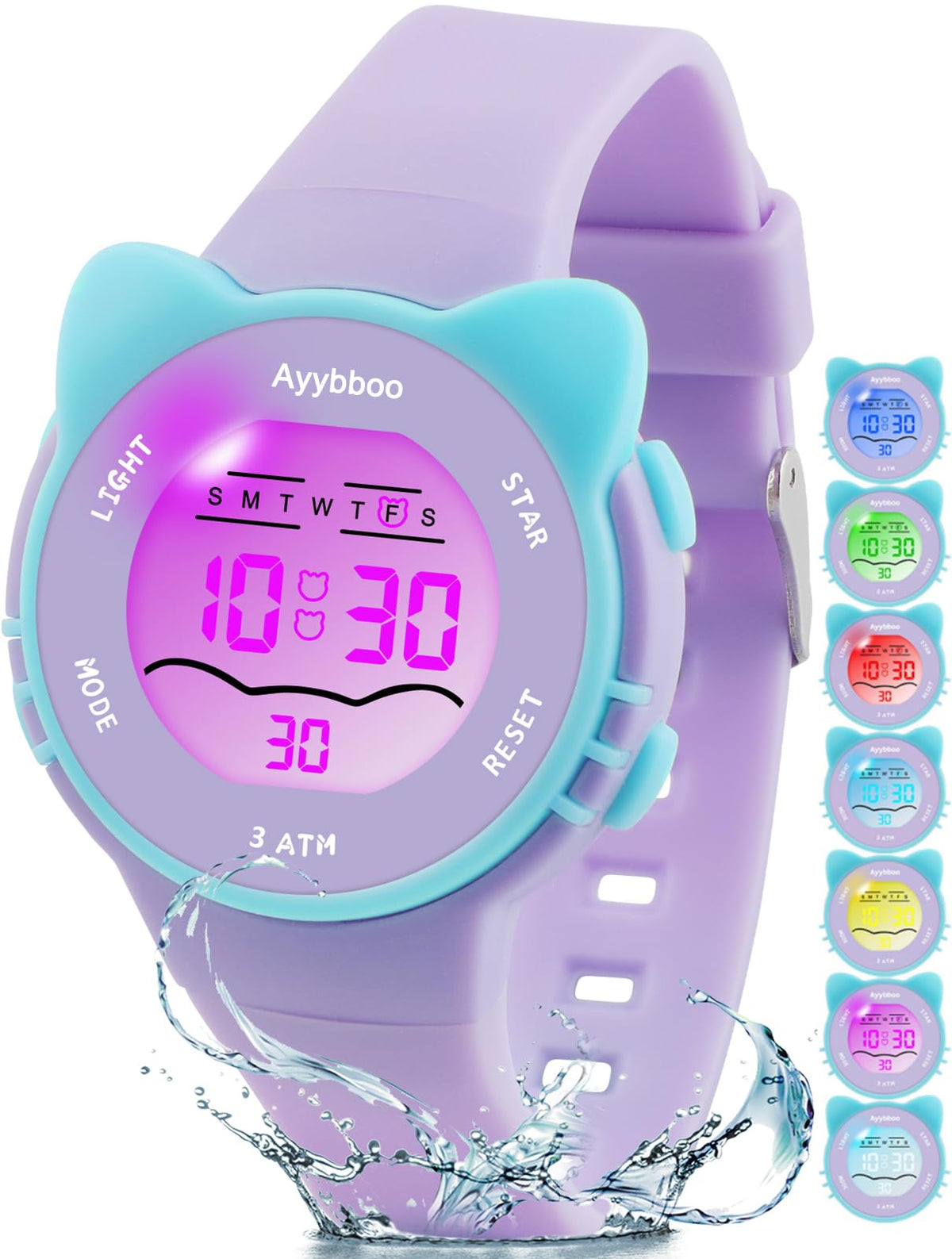 Kids Digital Analog Watches for Girls Boys, 7 Color Lights Waterproof Cute Wristwatches for Kids with Alarm Stopwatch