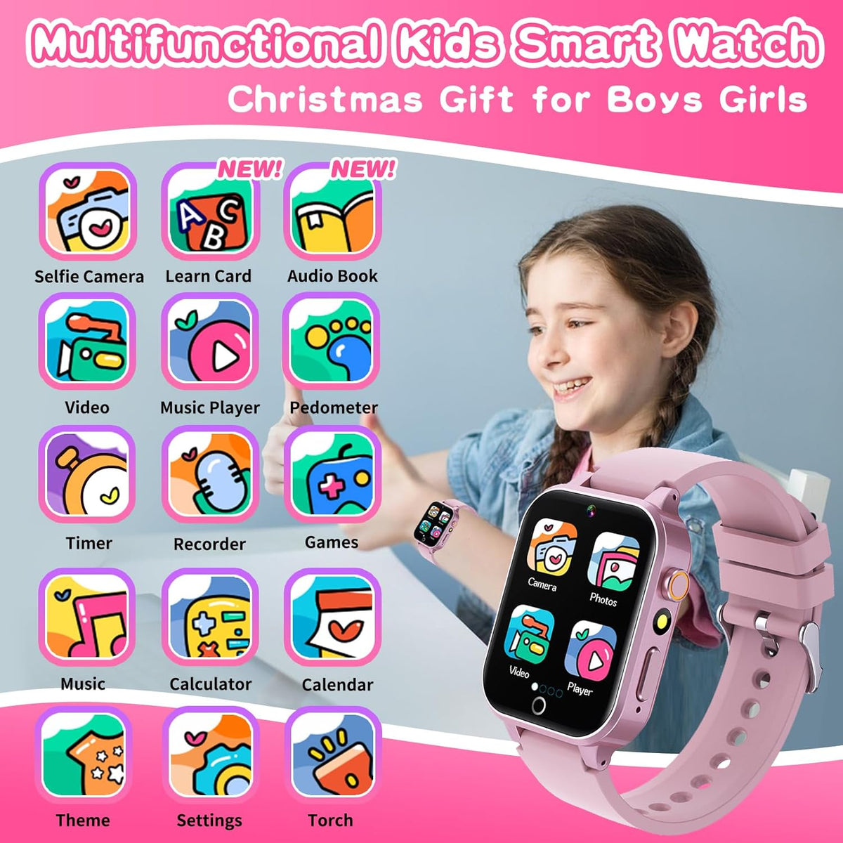 Kids Smart Watch Gift for Girls Age 5-12, 39 Games HD Touch Screen Watches