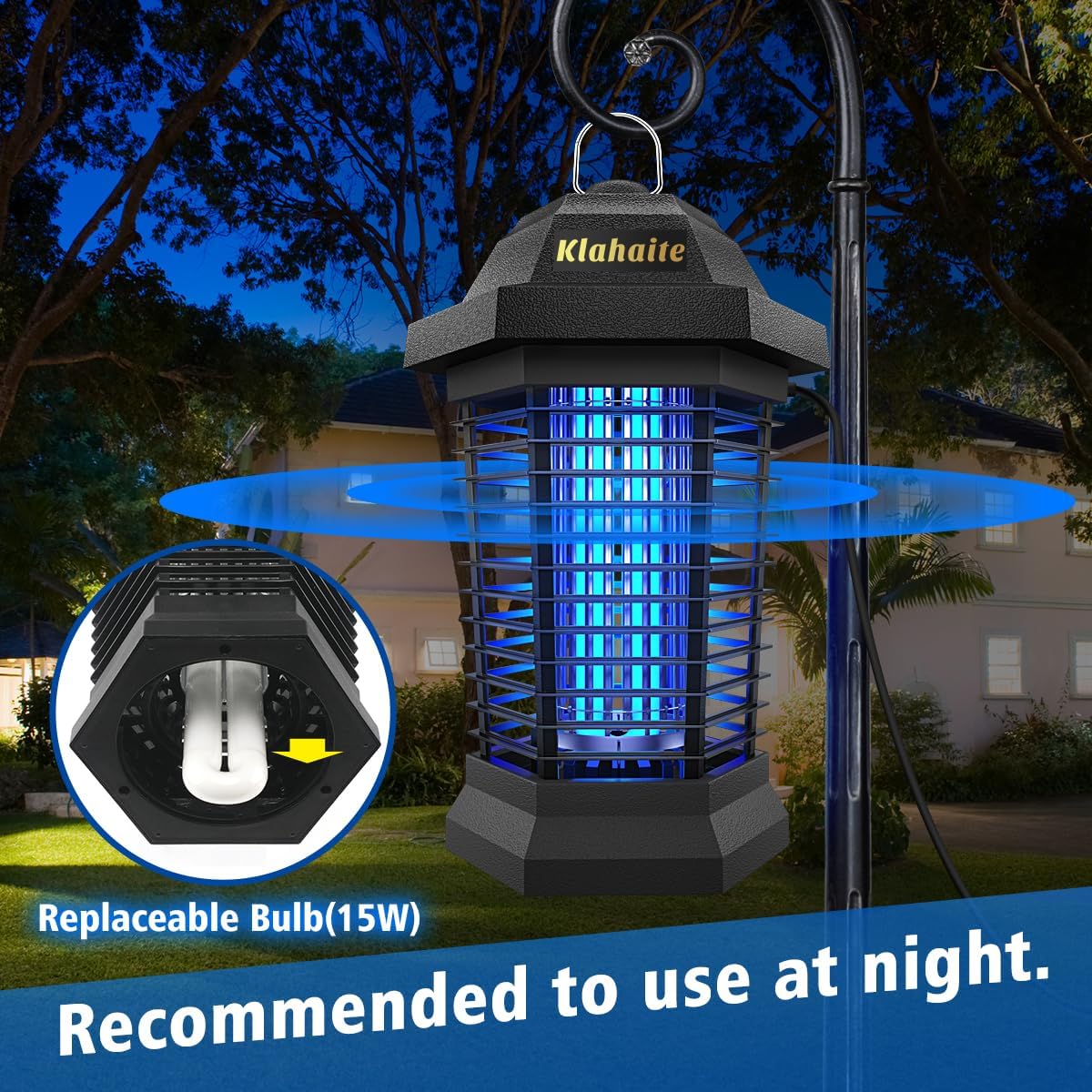 Klahaite Bug Zapper Outdoor, Electric Mosquito Zapper, Fly Zapper Indoor Fly Traps, Mosquito Repellent Outdoor Patio and Backyard Covers 1/2 Acre